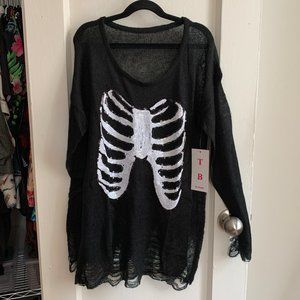 Sheer Distressed Sequin Ribcage Sweater